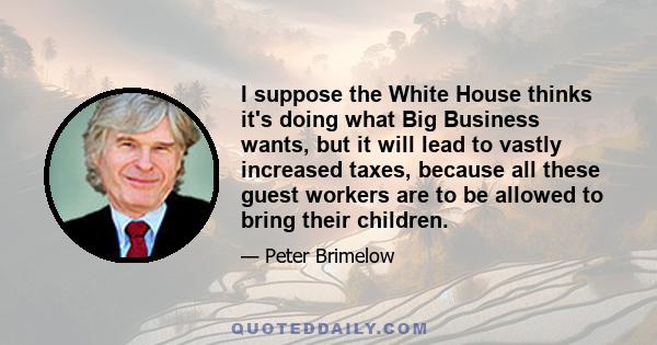 I suppose the White House thinks it's doing what Big Business wants, but it will lead to vastly increased taxes, because all these guest workers are to be allowed to bring their children.