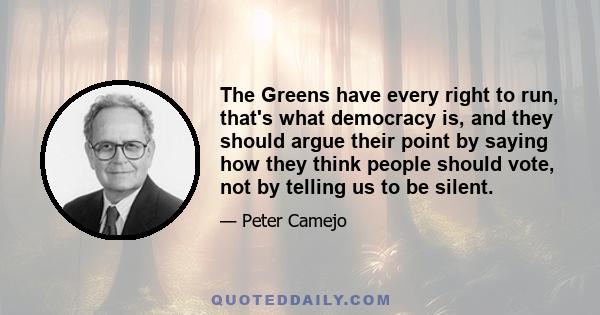 The Greens have every right to run, that's what democracy is, and they should argue their point by saying how they think people should vote, not by telling us to be silent.