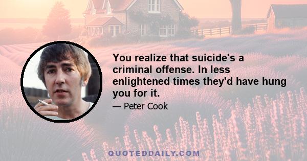 You realize that suicide's a criminal offense. In less enlightened times they'd have hung you for it.