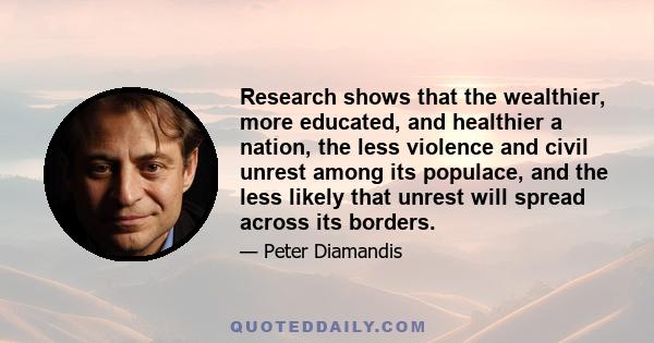 Research shows that the wealthier, more educated, and healthier a nation, the less violence and civil unrest among its populace, and the less likely that unrest will spread across its borders.