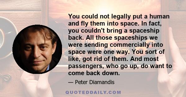 You could not legally put a human and fly them into space. In fact, you couldn't bring a spaceship back. All those spaceships we were sending commercially into space were one way. You sort of like, got rid of them. And