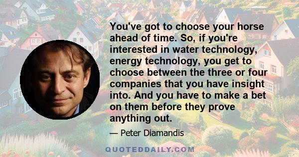 You've got to choose your horse ahead of time. So, if you're interested in water technology, energy technology, you get to choose between the three or four companies that you have insight into. And you have to make a