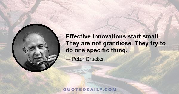 Effective innovations start small. They are not grandiose. They try to do one specific thing.