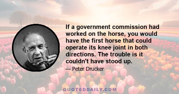 If a government commission had worked on the horse, you would have the first horse that could operate its knee joint in both directions. The trouble is it couldn't have stood up.