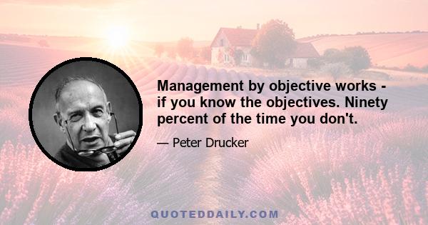 Management by objective works - if you know the objectives. Ninety percent of the time you don't.