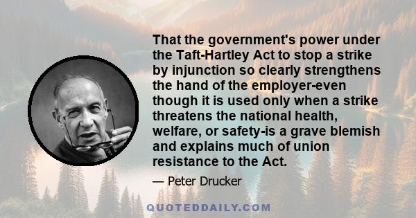 That the government's power under the Taft-Hartley Act to stop a strike by injunction so clearly strengthens the hand of the employer-even though it is used only when a strike threatens the national health, welfare, or