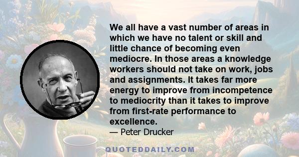 We all have a vast number of areas in which we have no talent or skill and little chance of becoming even mediocre. In those areas a knowledge workers should not take on work, jobs and assignments. It takes far more