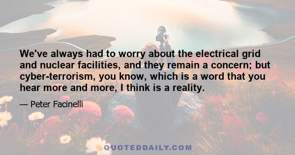 We've always had to worry about the electrical grid and nuclear facilities, and they remain a concern; but cyber-terrorism, you know, which is a word that you hear more and more, I think is a reality.