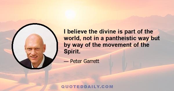 I believe the divine is part of the world, not in a pantheistic way but by way of the movement of the Spirit.