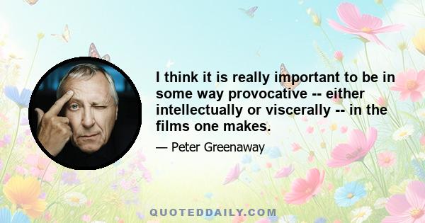 I think it is really important to be in some way provocative -- either intellectually or viscerally -- in the films one makes.