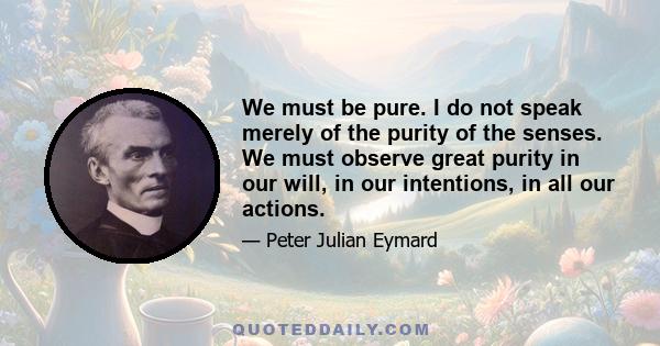 We must be pure. I do not speak merely of the purity of the senses. We must observe great purity in our will, in our intentions, in all our actions.