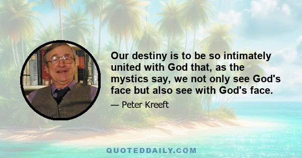 Our destiny is to be so intimately united with God that, as the mystics say, we not only see God's face but also see with God's face.