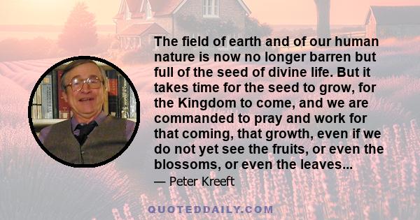 The field of earth and of our human nature is now no longer barren but full of the seed of divine life. But it takes time for the seed to grow, for the Kingdom to come, and we are commanded to pray and work for that