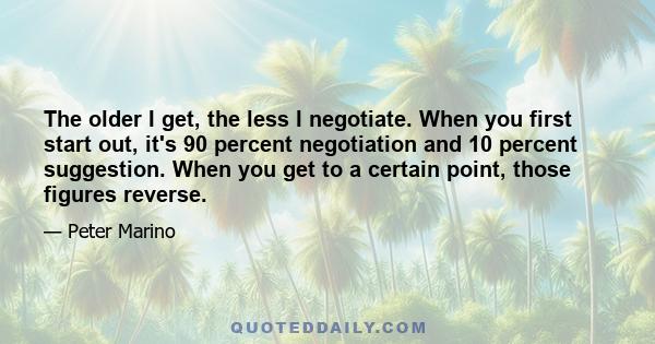 The older I get, the less I negotiate. When you first start out, it's 90 percent negotiation and 10 percent suggestion. When you get to a certain point, those figures reverse.