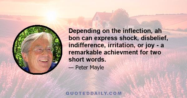 Depending on the inflection, ah bon can express shock, disbelief, indifference, irritation, or joy - a remarkable achievment for two short words.