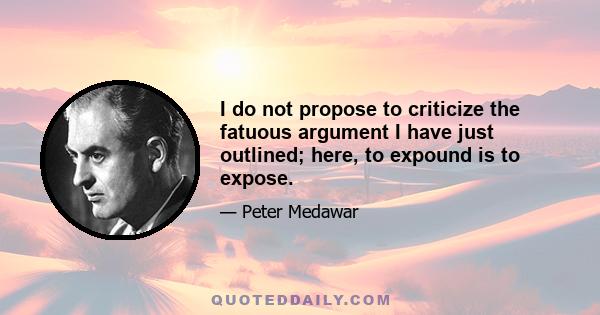 I do not propose to criticize the fatuous argument I have just outlined; here, to expound is to expose.