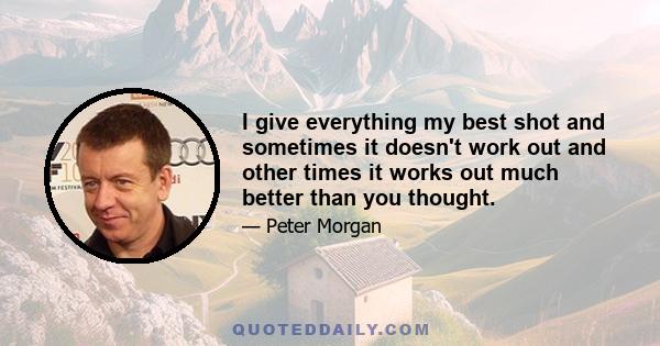 I give everything my best shot and sometimes it doesn't work out and other times it works out much better than you thought.