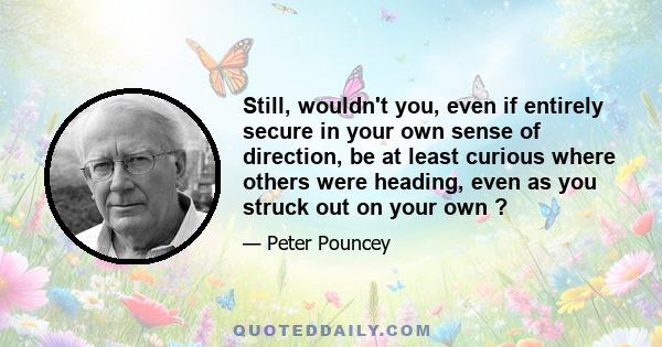 Still, wouldn't you, even if entirely secure in your own sense of direction, be at least curious where others were heading, even as you struck out on your own ?