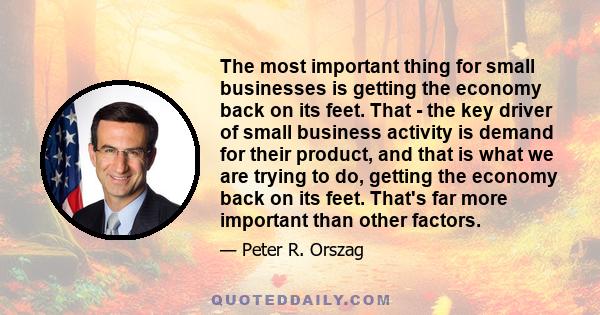 The most important thing for small businesses is getting the economy back on its feet. That - the key driver of small business activity is demand for their product, and that is what we are trying to do, getting the