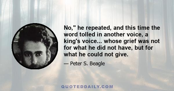 No, he repeated, and this time the word tolled in another voice, a king's voice... whose grief was not for what he did not have, but for what he could not give.