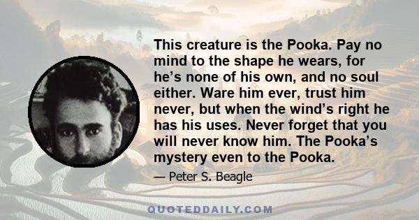 This creature is the Pooka. Pay no mind to the shape he wears, for he’s none of his own, and no soul either. Ware him ever, trust him never, but when the wind’s right he has his uses. Never forget that you will never