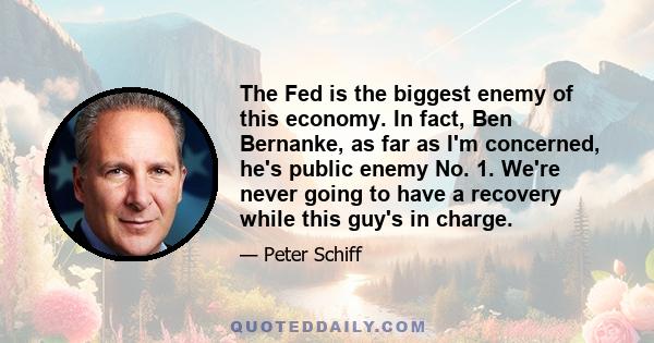 The Fed is the biggest enemy of this economy. In fact, Ben Bernanke, as far as I'm concerned, he's public enemy No. 1. We're never going to have a recovery while this guy's in charge.