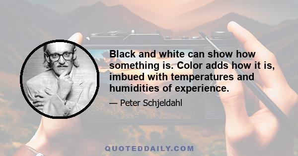 Black and white can show how something is. Color adds how it is, imbued with temperatures and humidities of experience.