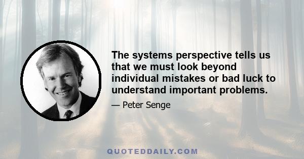 The systems perspective tells us that we must look beyond individual mistakes or bad luck to understand important problems.