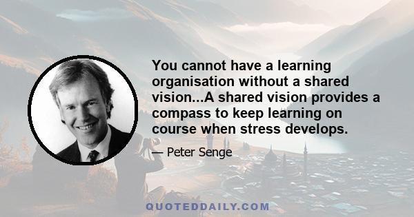 You cannot have a learning organisation without a shared vision...A shared vision provides a compass to keep learning on course when stress develops.