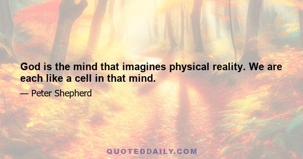 God is the mind that imagines physical reality. We are each like a cell in that mind.