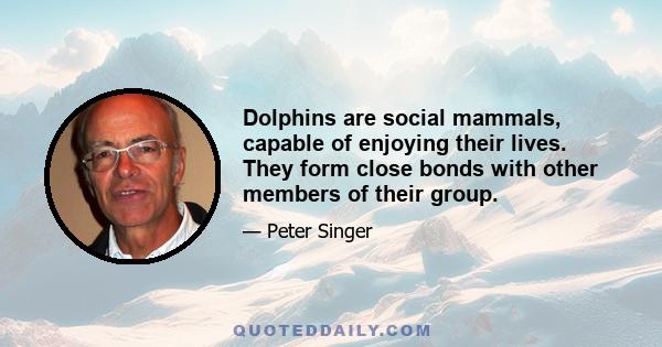 Dolphins are social mammals, capable of enjoying their lives. They form close bonds with other members of their group.