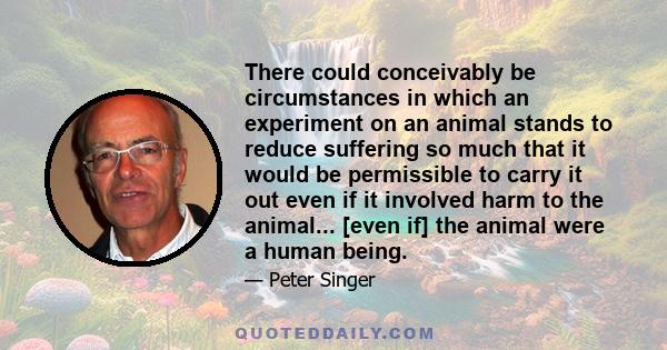 There could conceivably be circumstances in which an experiment on an animal stands to reduce suffering so much that it would be permissible to carry it out even if it involved harm to the animal... [even if] the animal 