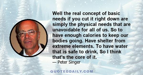 Well the real concept of basic needs if you cut it right down are simply the physical needs that are unavoidable for all of us. So to have enough calories to keep our bodies going. Have shelter from extreme elements. To 