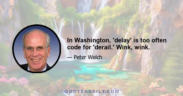 In Washington, 'delay' is too often code for 'derail.' Wink, wink.