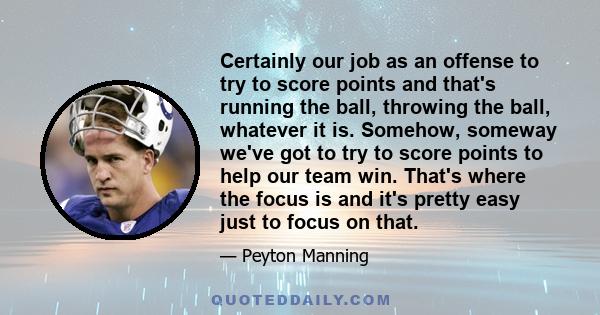 Certainly our job as an offense to try to score points and that's running the ball, throwing the ball, whatever it is. Somehow, someway we've got to try to score points to help our team win. That's where the focus is