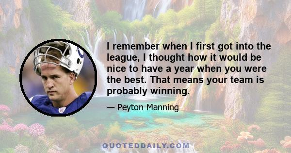 I remember when I first got into the league, I thought how it would be nice to have a year when you were the best. That means your team is probably winning.