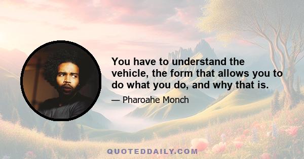 You have to understand the vehicle, the form that allows you to do what you do, and why that is.