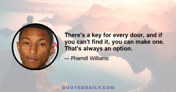 There's a key for every door, and if you can't find it, you can make one. That's always an option.