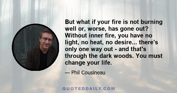 But what if your fire is not burning well or, worse, has gone out? Without inner fire, you have no light, no heat, no desire... there's only one way out - and that's through the dark woods. You must change your life.