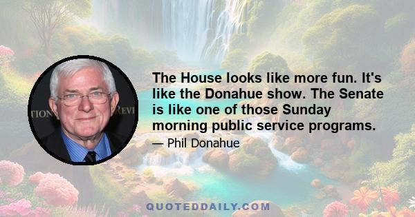 The House looks like more fun. It's like the Donahue show. The Senate is like one of those Sunday morning public service programs.