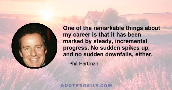 One of the remarkable things about my career is that it has been marked by steady, incremental progress. No sudden spikes up, and no sudden downfalls, either.