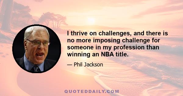 I thrive on challenges, and there is no more imposing challenge for someone in my profession than winning an NBA title.