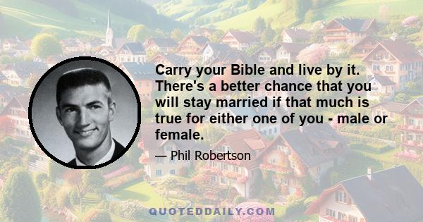 Carry your Bible and live by it. There's a better chance that you will stay married if that much is true for either one of you - male or female.