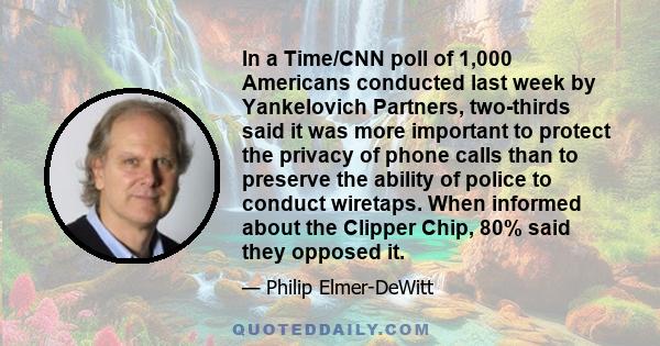 In a Time/CNN poll of 1,000 Americans conducted last week by Yankelovich Partners, two-thirds said it was more important to protect the privacy of phone calls than to preserve the ability of police to conduct wiretaps.