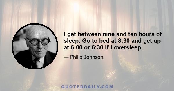 I get between nine and ten hours of sleep. Go to bed at 8:30 and get up at 6:00 or 6:30 if I oversleep.