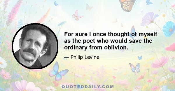 For sure I once thought of myself as the poet who would save the ordinary from oblivion.