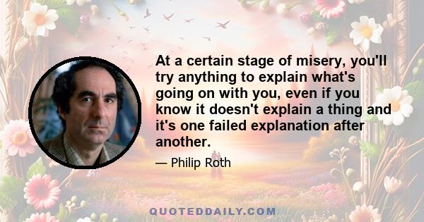 At a certain stage of misery, you'll try anything to explain what's going on with you, even if you know it doesn't explain a thing and it's one failed explanation after another.