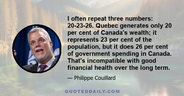 I often repeat three numbers: 20-23-26. Quebec generates only 20 per cent of Canada's wealth; it represents 23 per cent of the population, but it does 26 per cent of government spending in Canada. That's incompatible