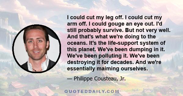 I could cut my leg off. I could cut my arm off. I could gouge an eye out. I'd still probably survive. But not very well. And that's what we're doing to the oceans. It's the life-support system of this planet. We've been 