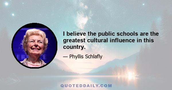 I believe the public schools are the greatest cultural influence in this country.